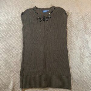 Simply Vera Wang Womens XL Sweater Dress Brown Sleeveless Rhinestones Cotton